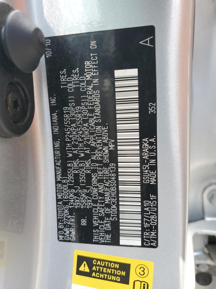 2011 Toyota Highlander Limited VIN: 5TDDK3EH0BS048139 Lot: 62703994