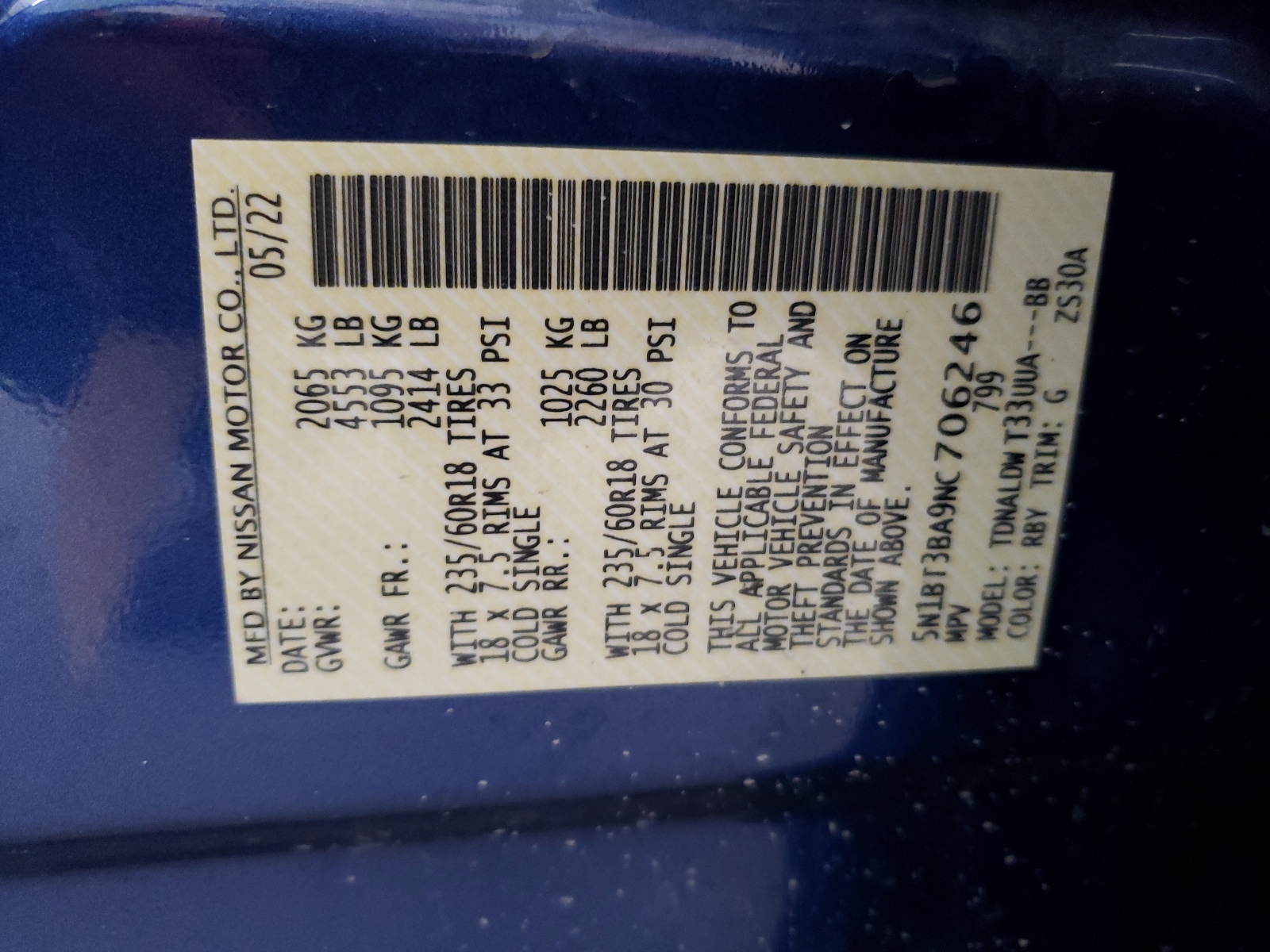 5N1BT3BA9NC706246 2022 Nissan Rogue Sv