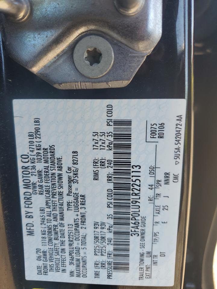 2020 Ford Fusion Se VIN: 3FA6P0LU9LR225113 Lot: 64085814