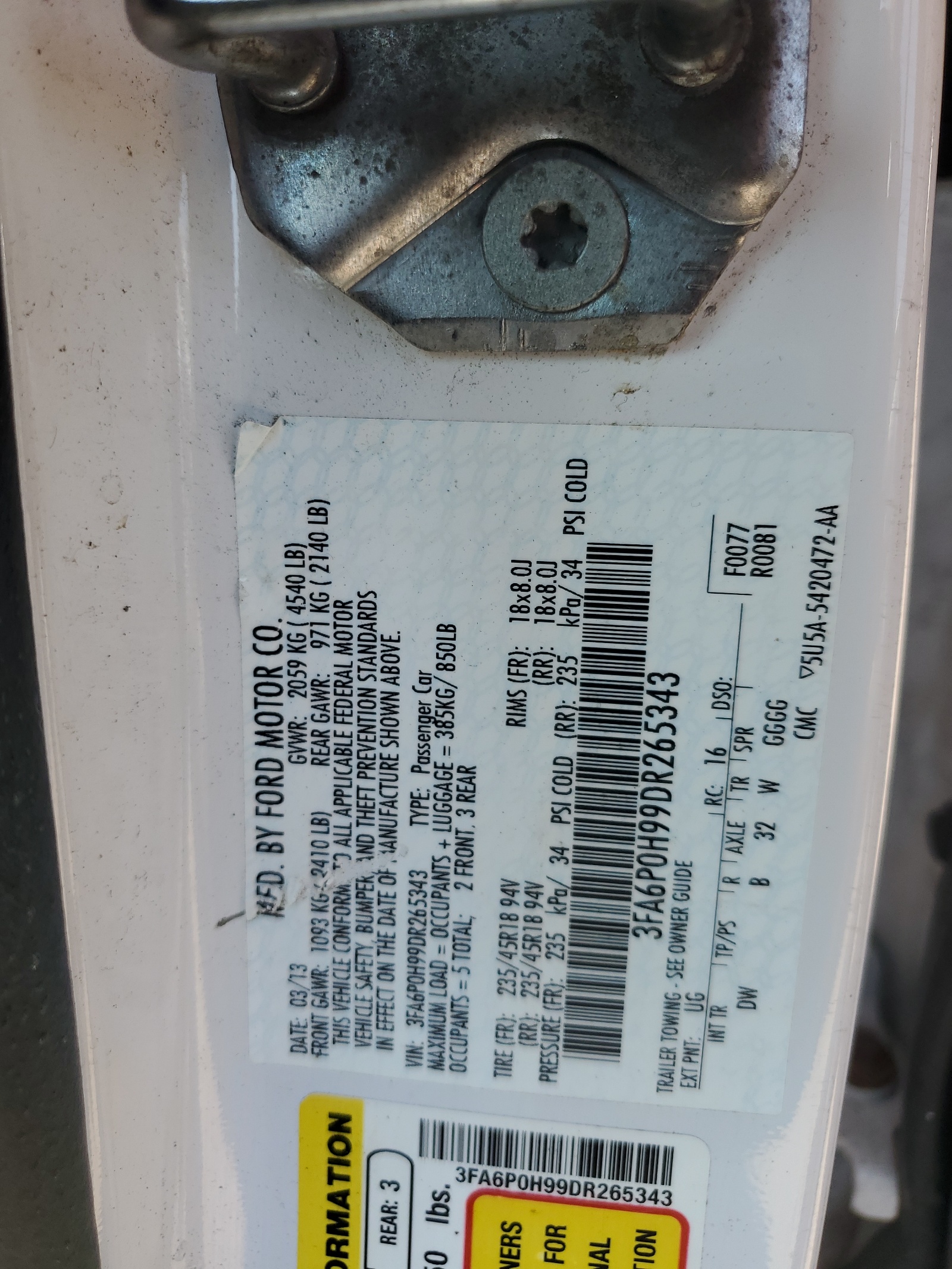 3FA6P0H99DR265343 2013 Ford Fusion Se