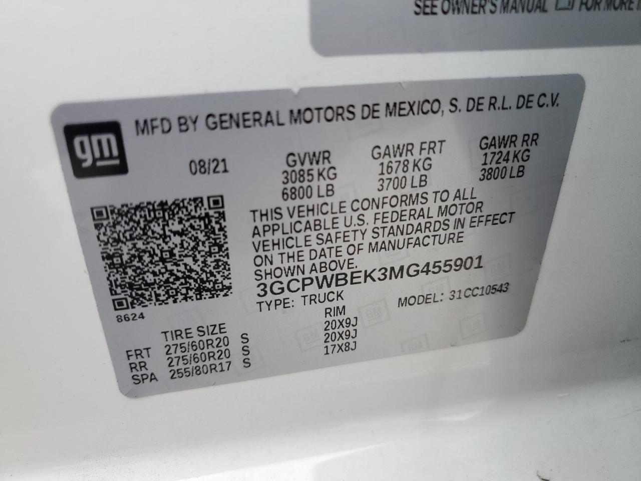 2021 Chevrolet Silverado C1500 Custom VIN: 3GCPWBEK3MG455901 Lot: 62660164