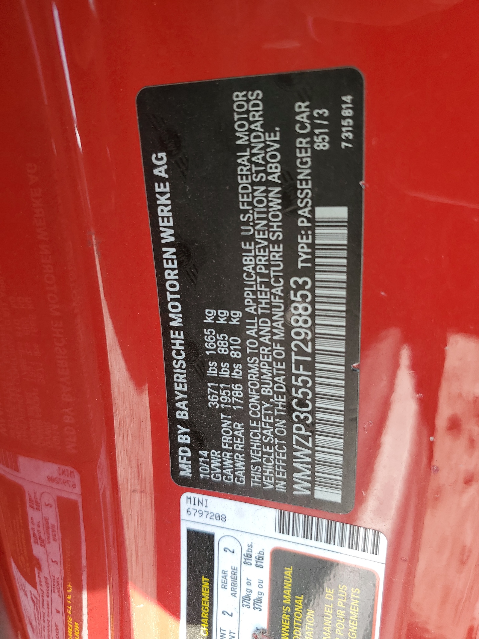 WMWZP3C55FT298853 2015 Mini Cooper S