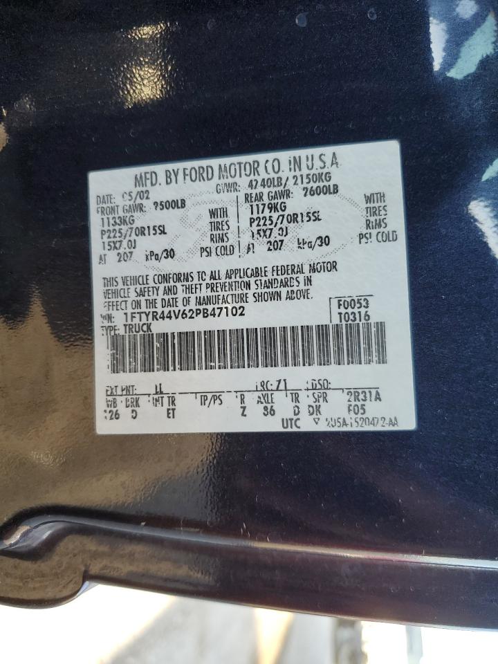 2002 Ford Ranger Super Cab VIN: 1FTYR44V62PB47102 Lot: 63539654