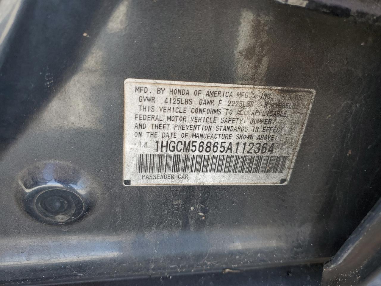 1HGCM56865A112364 2005 Honda Accord Ex