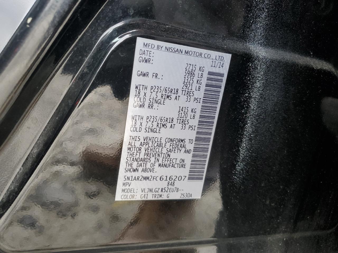 2015 Nissan Pathfinder S VIN: 5N1AR2MM2FC616207 Lot: 63791874