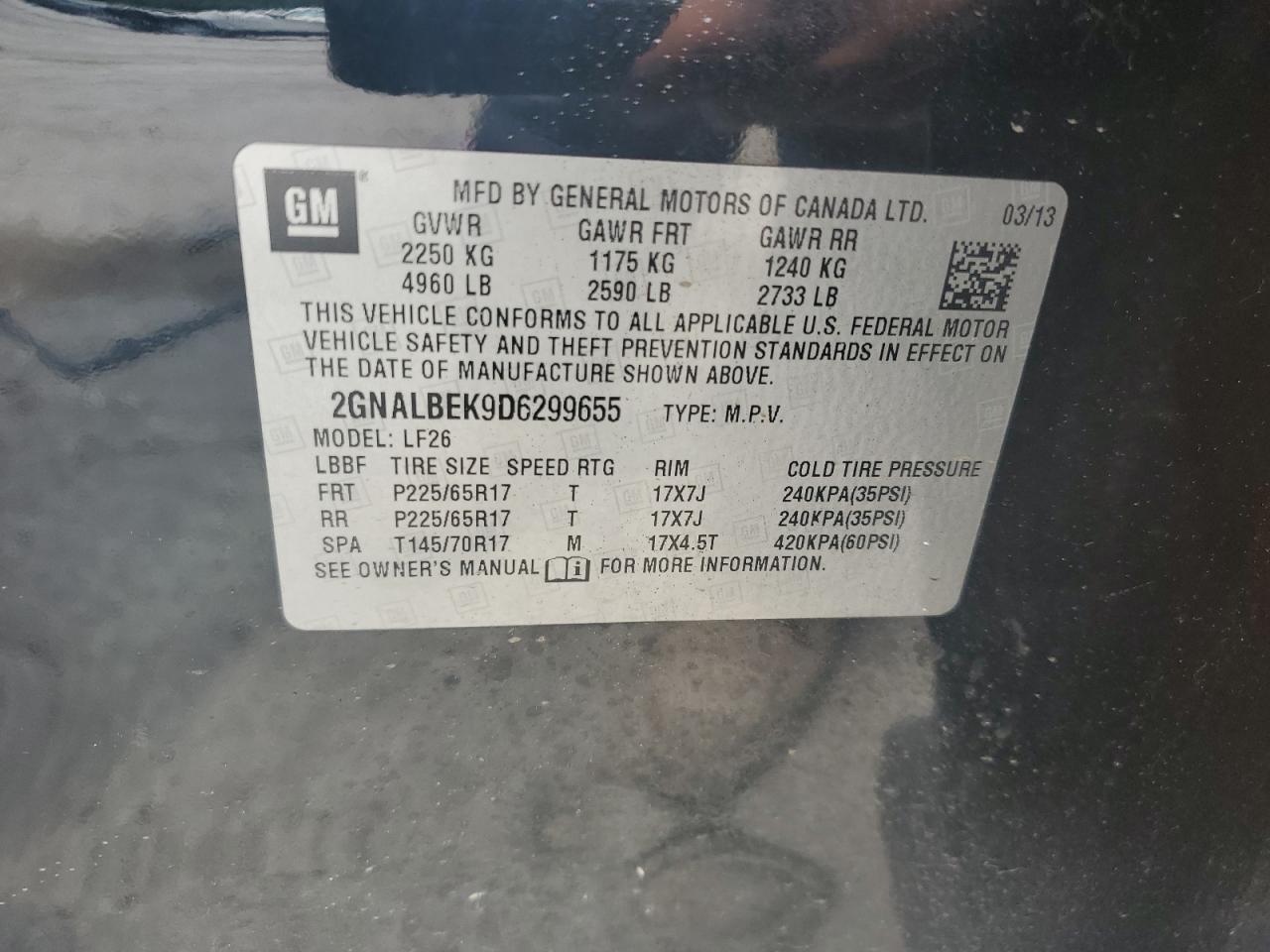 2013 Chevrolet Equinox Ls VIN: 2GNALBEK9D6299655 Lot: 63646824