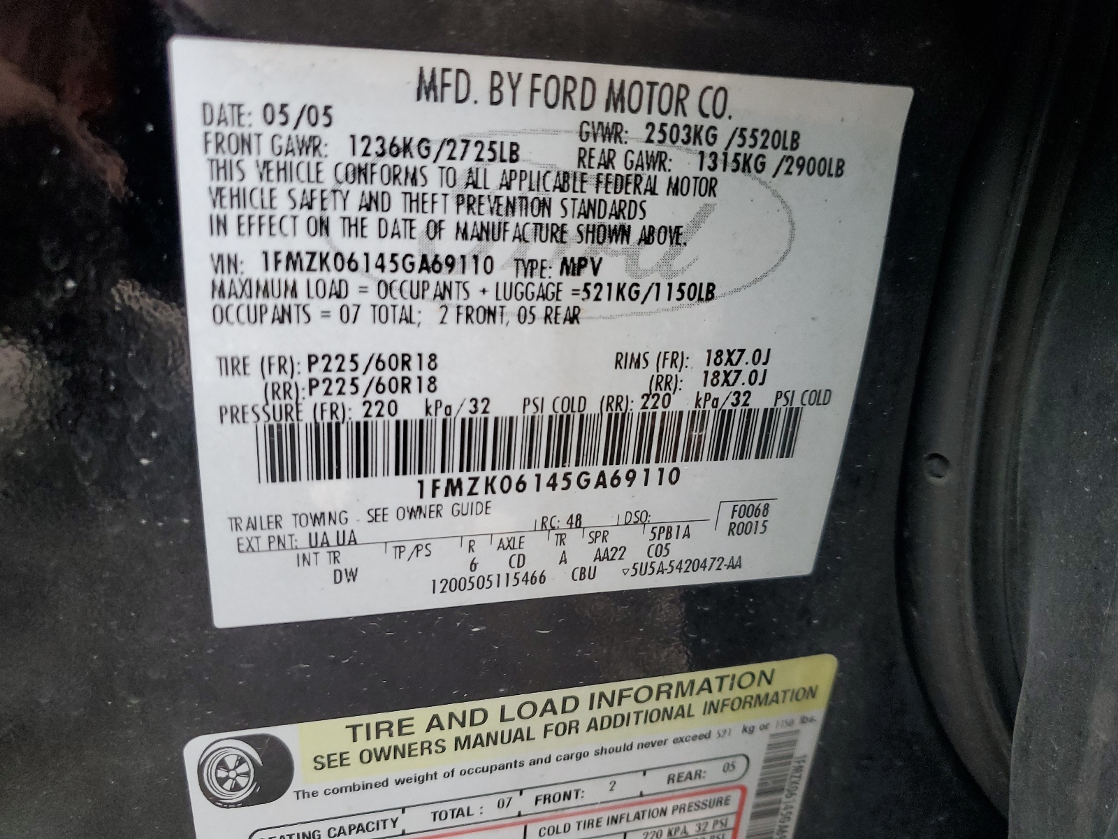 1FMZK06145GA69110 2005 Ford Freestyle Limited