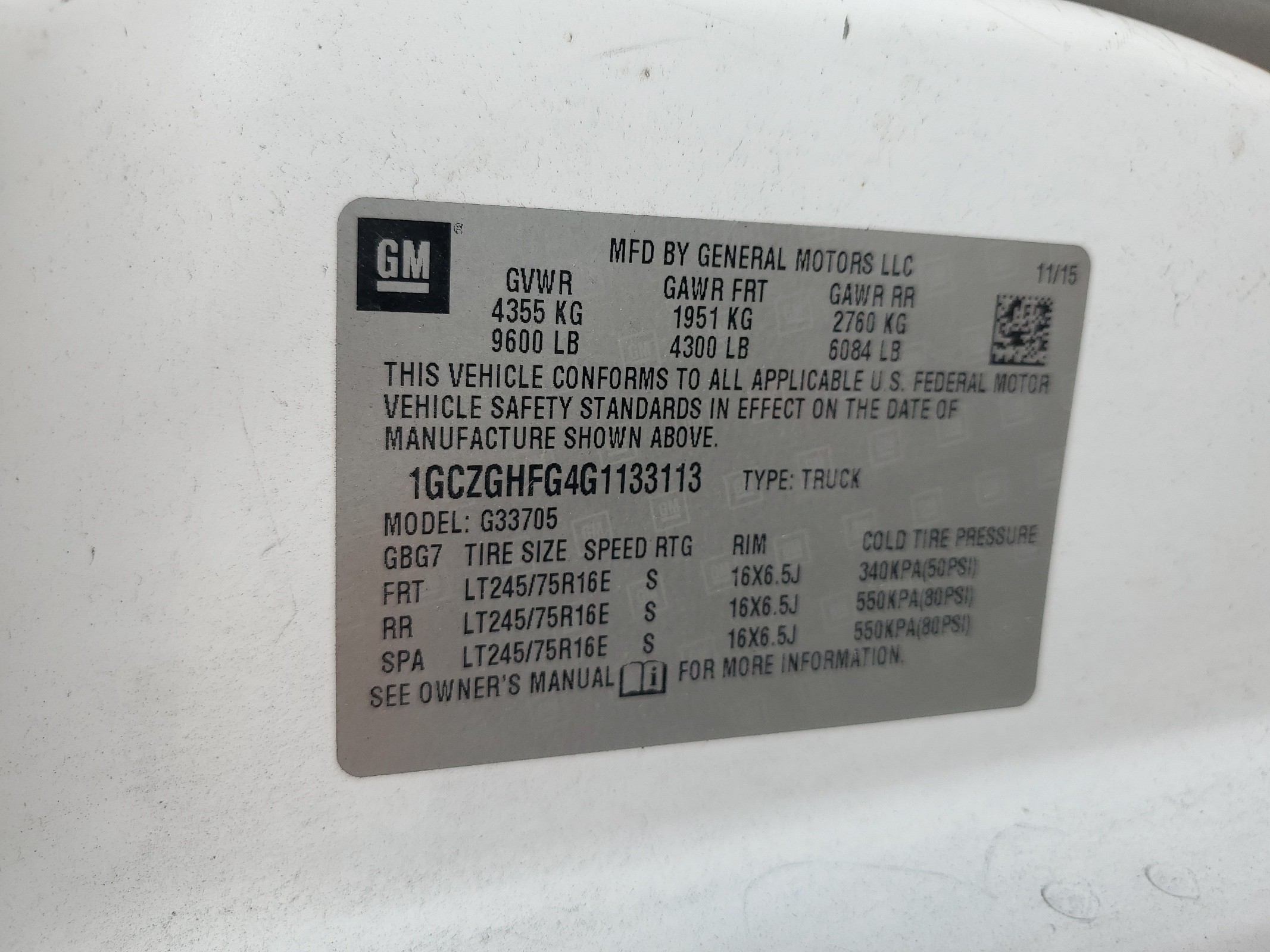 1GCZGHFG4G1133113 2016 Chevrolet Express G3500