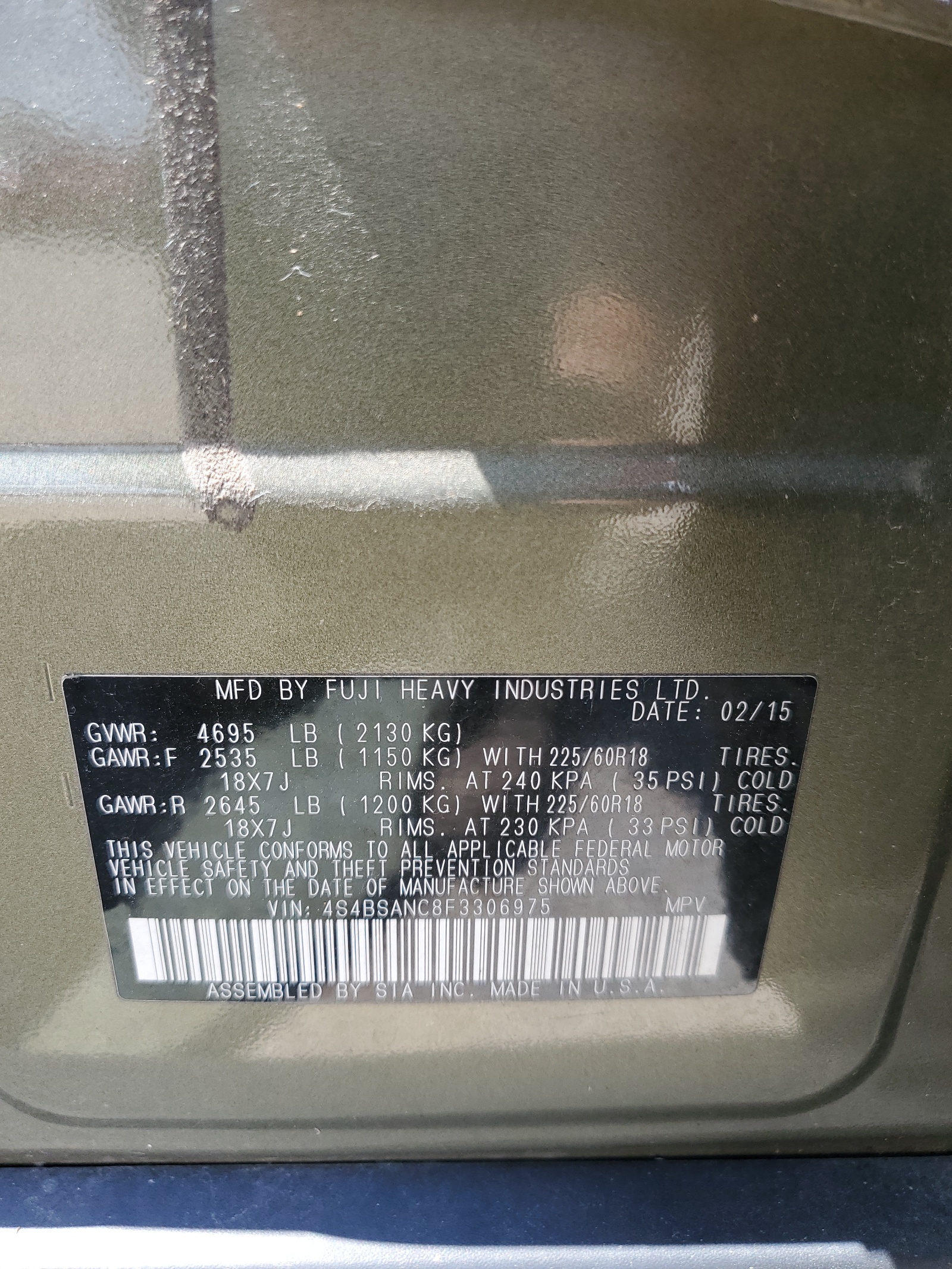 4S4BSANC8F3306975 2015 Subaru Outback 2.5I Limited