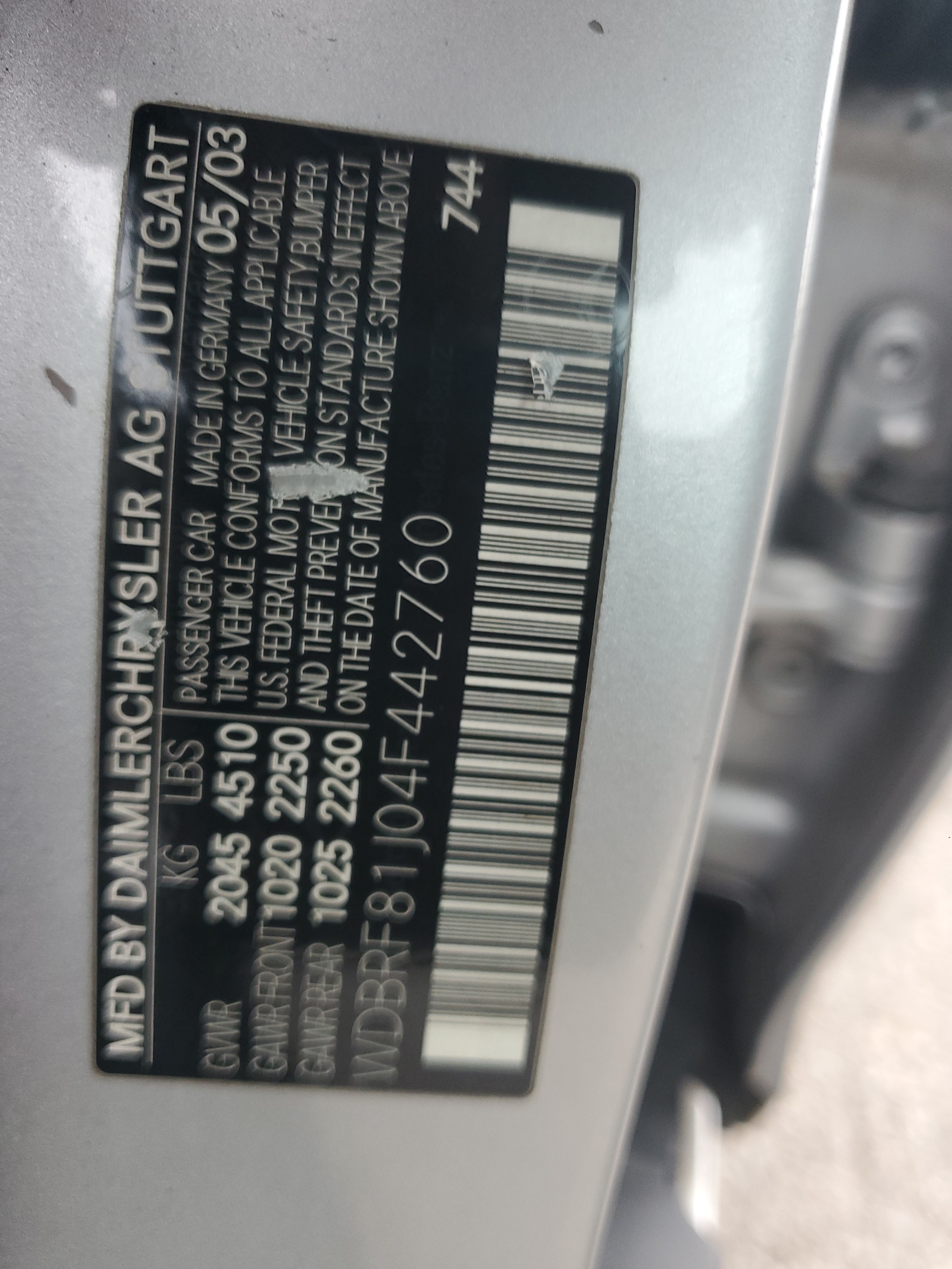 WDBRF81J04F442760 2004 Mercedes-Benz C 240 4Matic