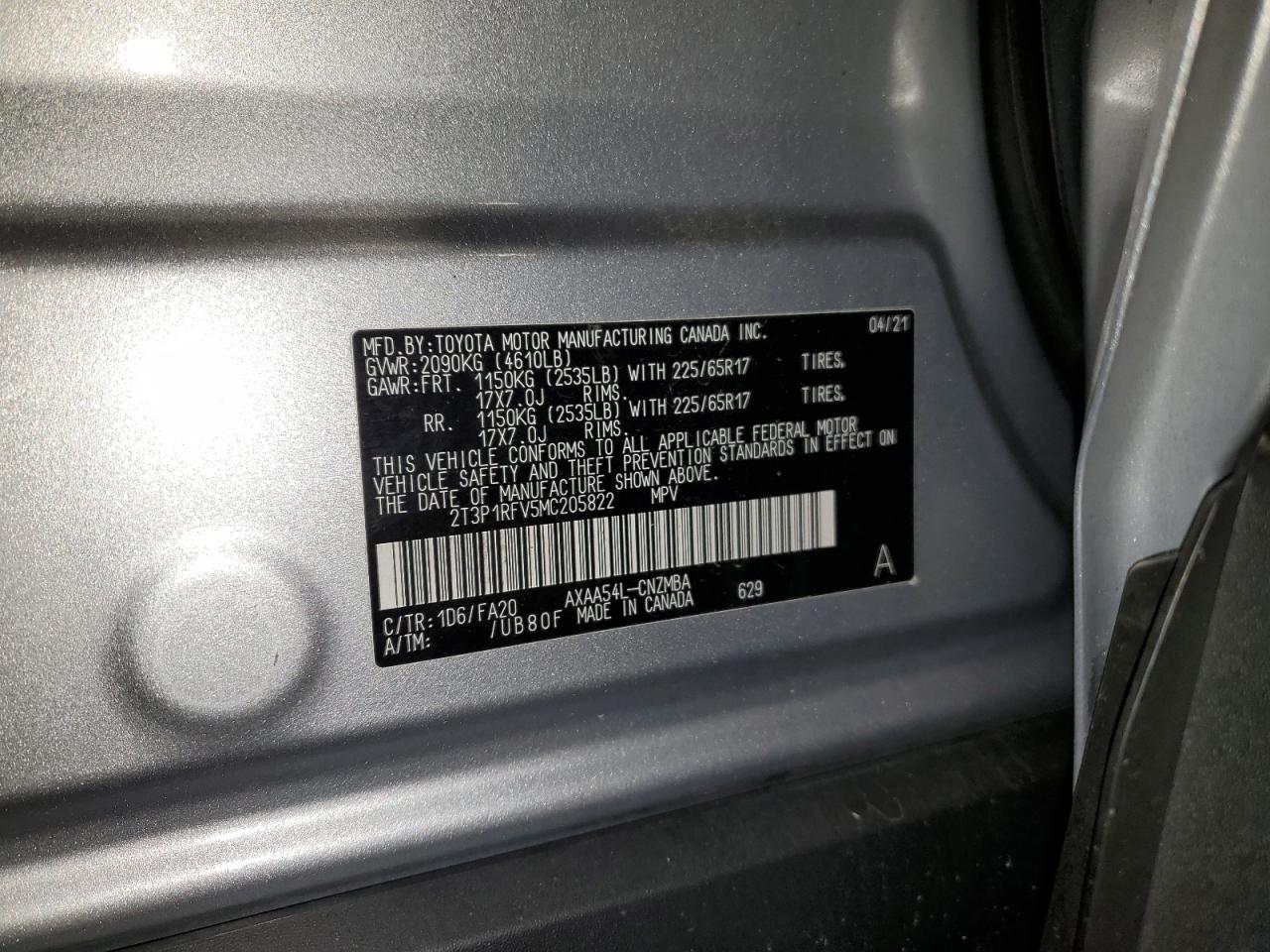 2021 Toyota Rav4 Xle VIN: 2T3P1RFV5MC205822 Lot: 63291954