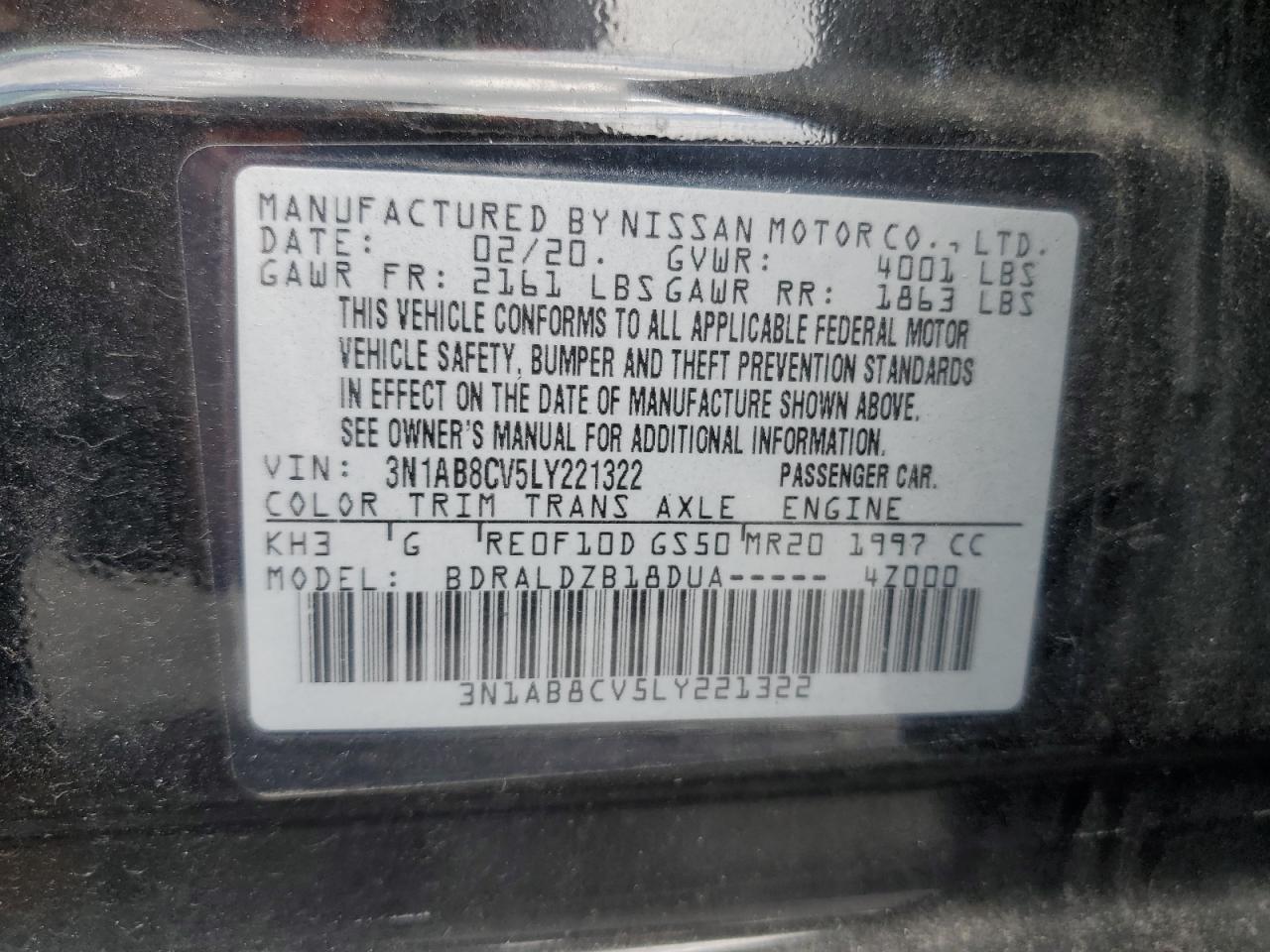 2020 Nissan Sentra Sv VIN: 3N1AB8CV5LY221322 Lot: 64371774