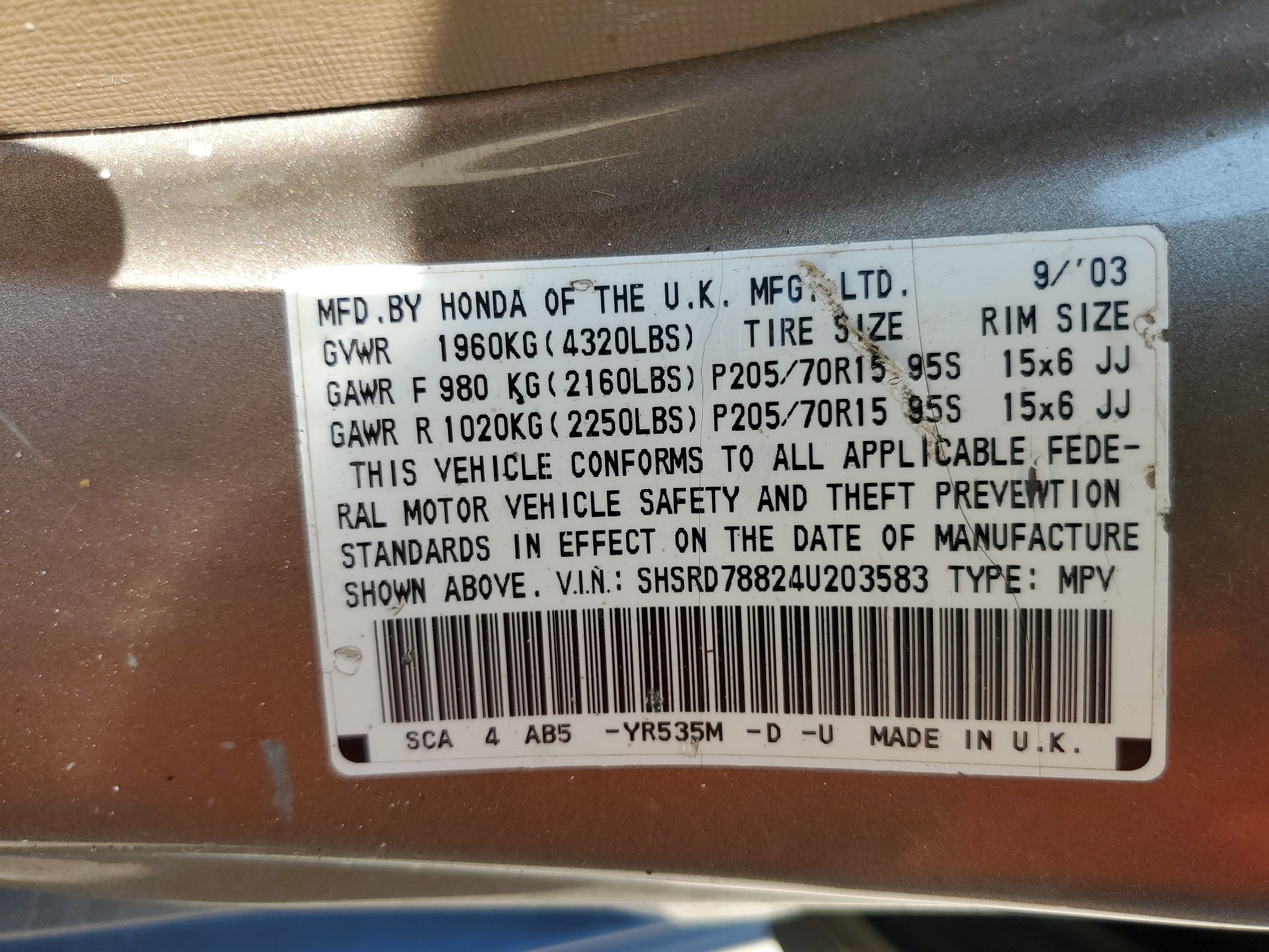 SHSRD78824U203583 2004 Honda Cr-V Ex