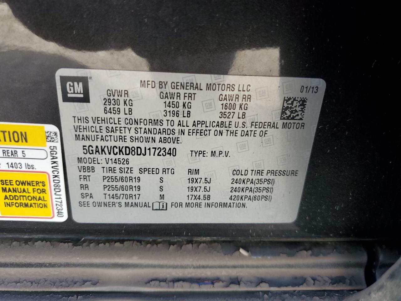 2013 Buick Enclave VIN: 5GAKVCKD8DJ172340 Lot: 61102994