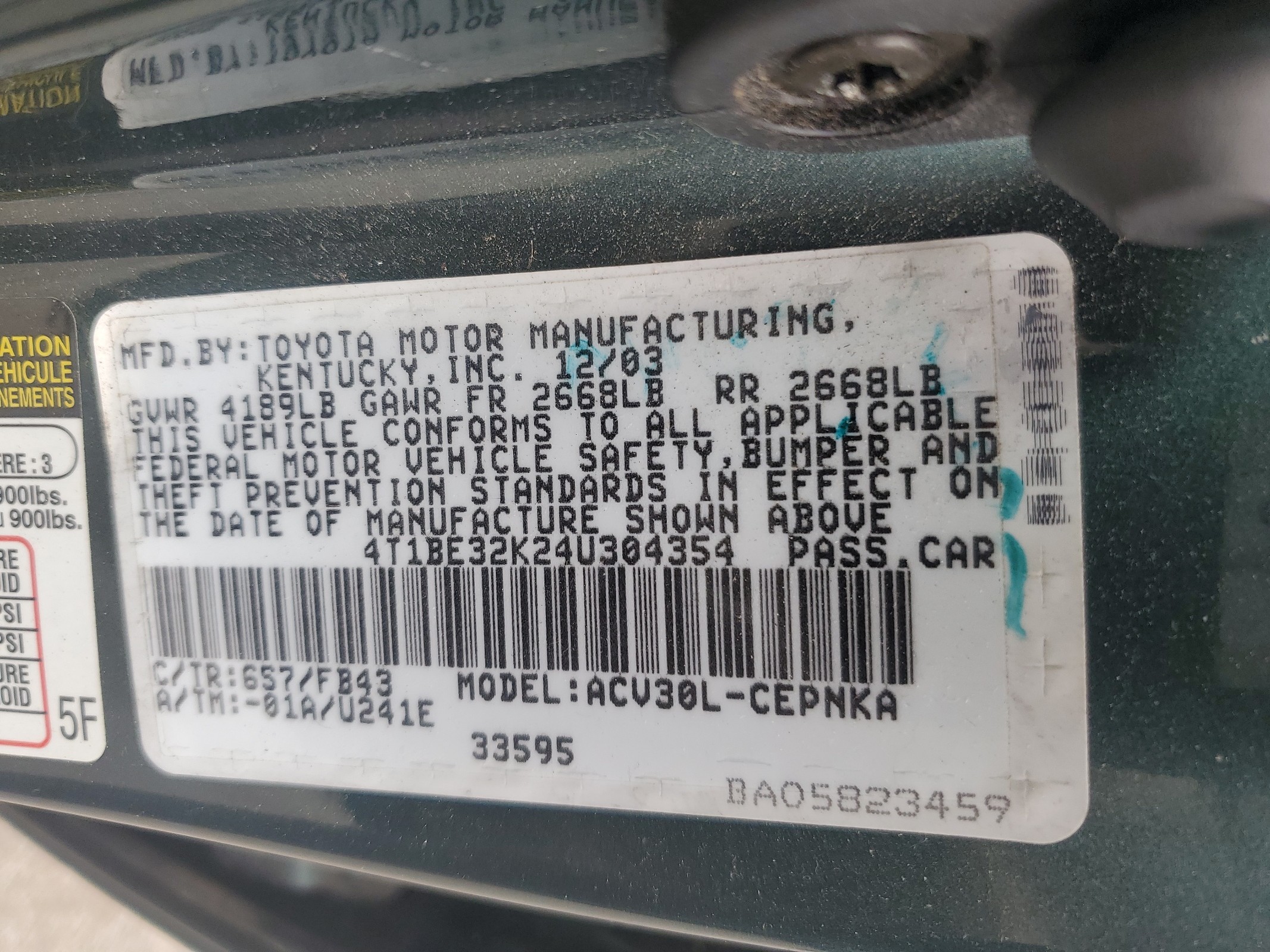 4T1BE32K24U304354 2004 Toyota Camry Le