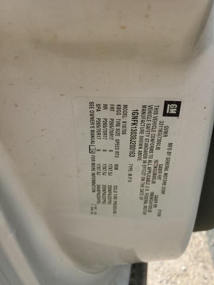 2008 Chevrolet Tahoe K1500 VIN: 1GNFK13038J200163 Lot: 63919134