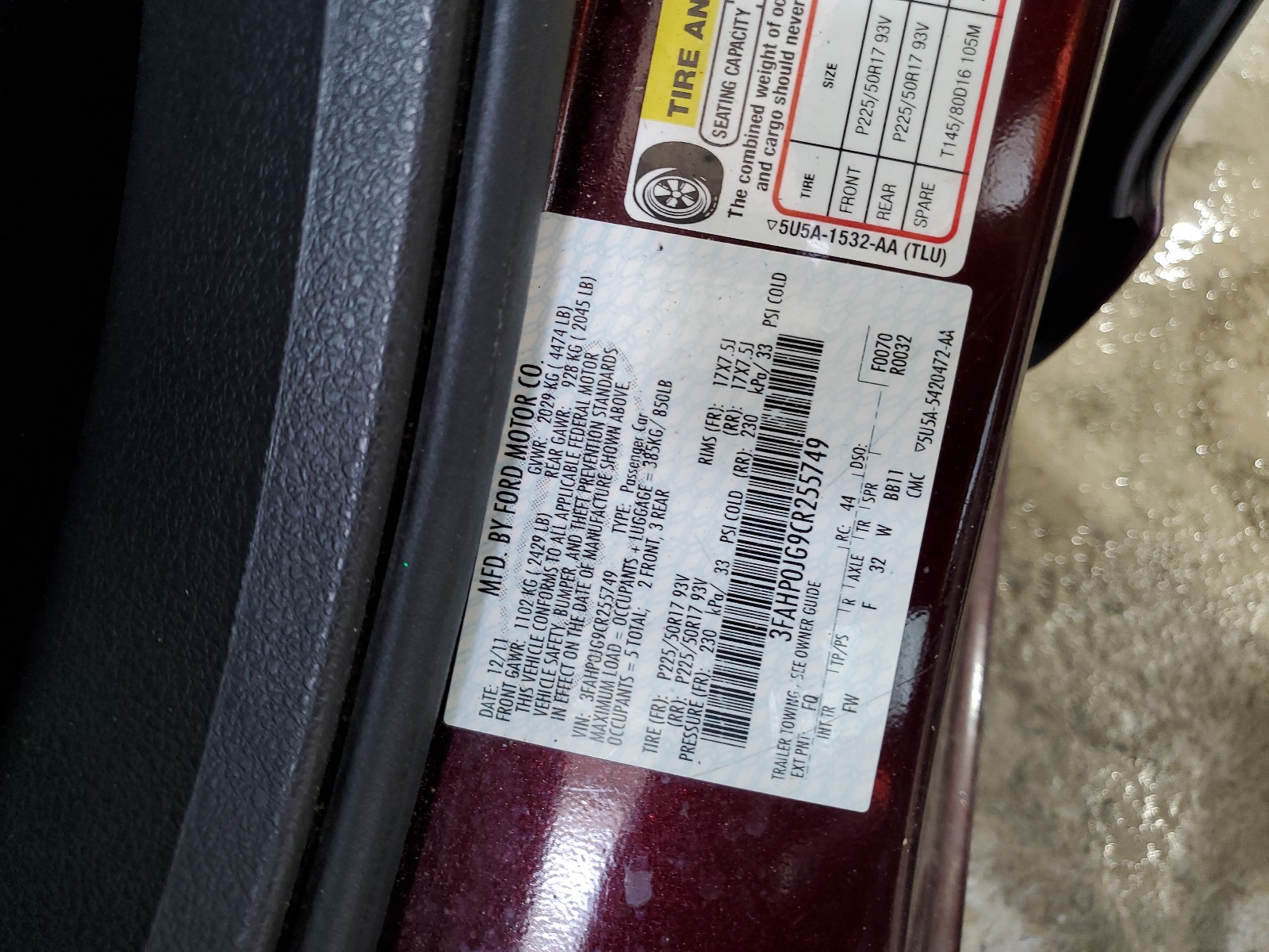 3FAHP0JG9CR255749 2012 Ford Fusion Sel