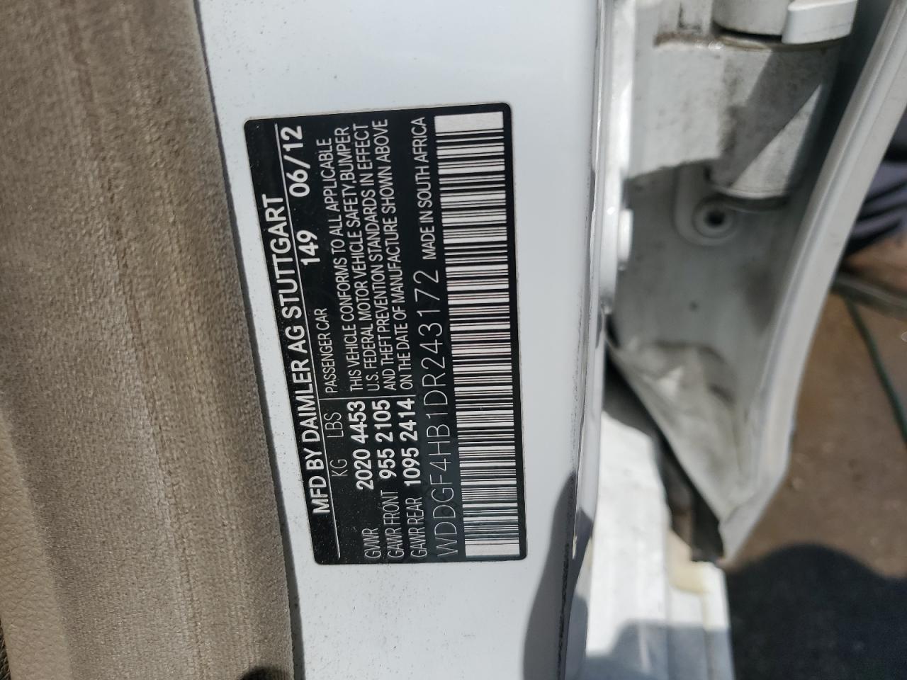 2013 Mercedes-Benz C 250 VIN: WDDGF4HB1DR243172 Lot: 63625464