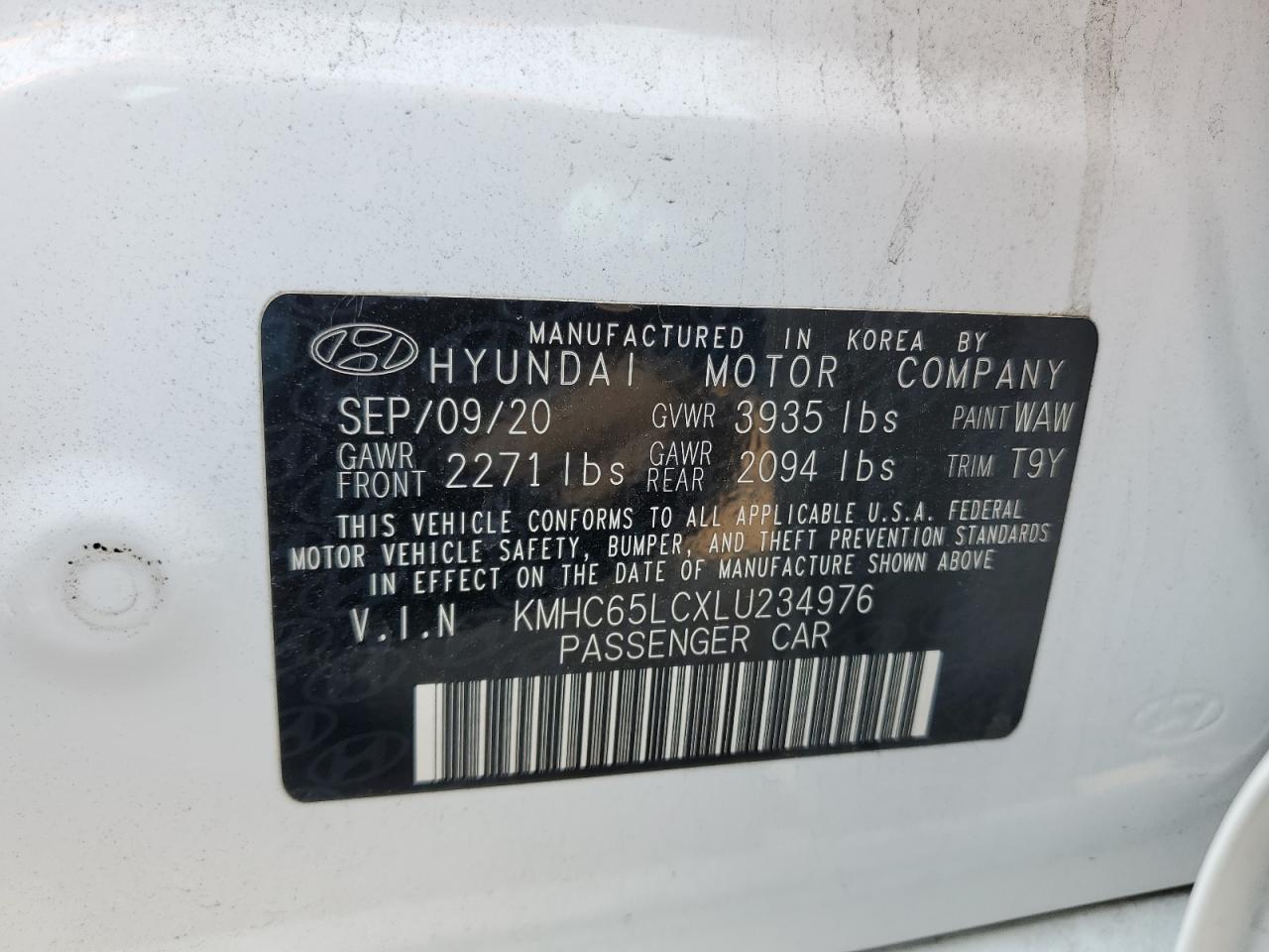 KMHC65LCXLU234976 2020 Hyundai Ioniq Blue