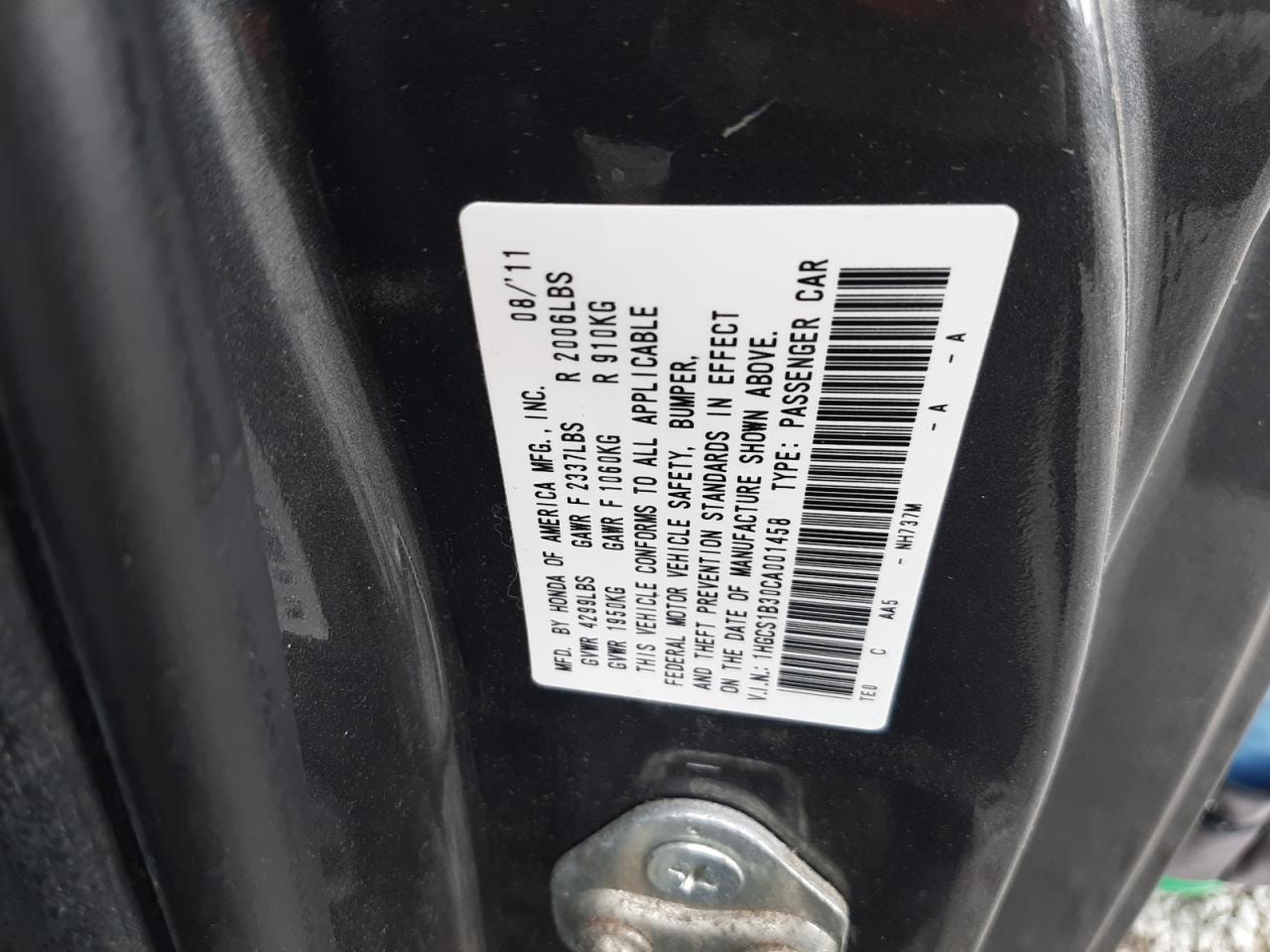 1HGCS1B30CA001458 2012 Honda Accord Lx