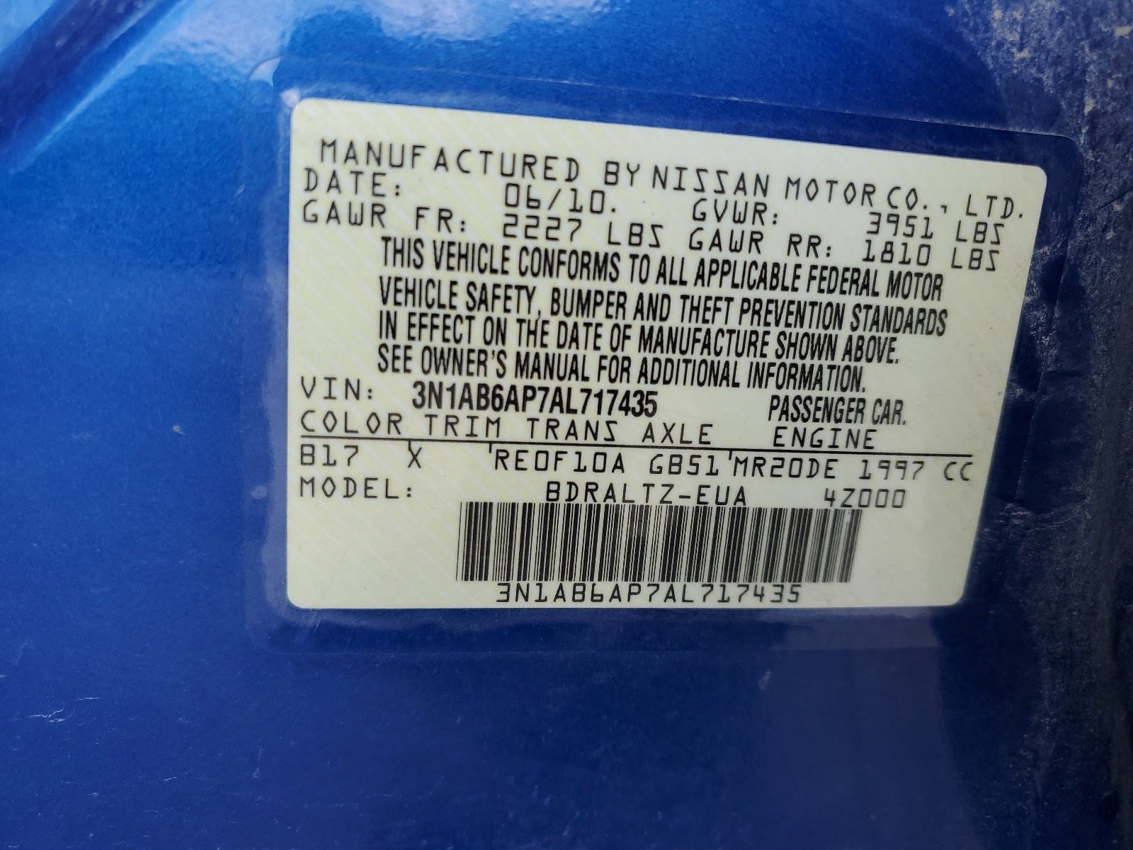 3N1AB6AP7AL717435 2010 Nissan Sentra 2.0