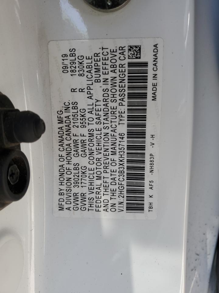 2HGFC3B3XKH357146 2019 Honda Civic Ex