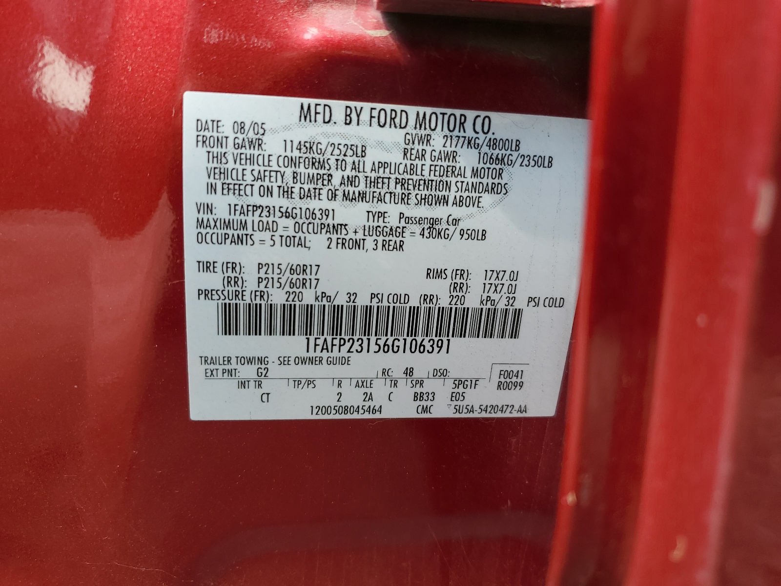 1FAFP23156G106391 2006 Ford Five Hundred Se