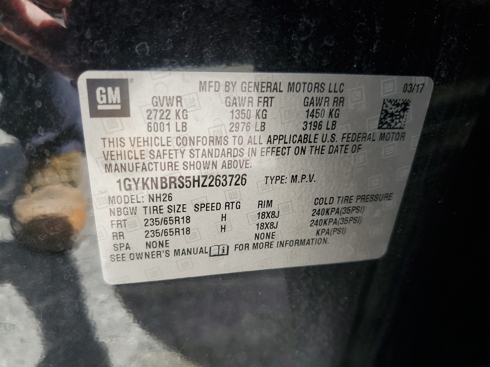 1GYKNBRS5HZ263726 2017 Cadillac Xt5 Luxury