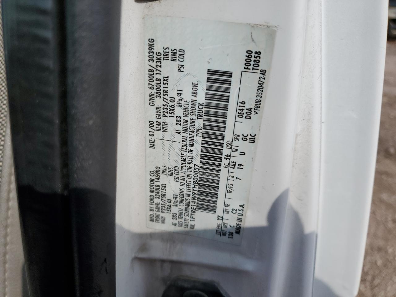 2000 Ford Econoline E150 Van VIN: 1FTRE14W9YHB00057 Lot: 62464854