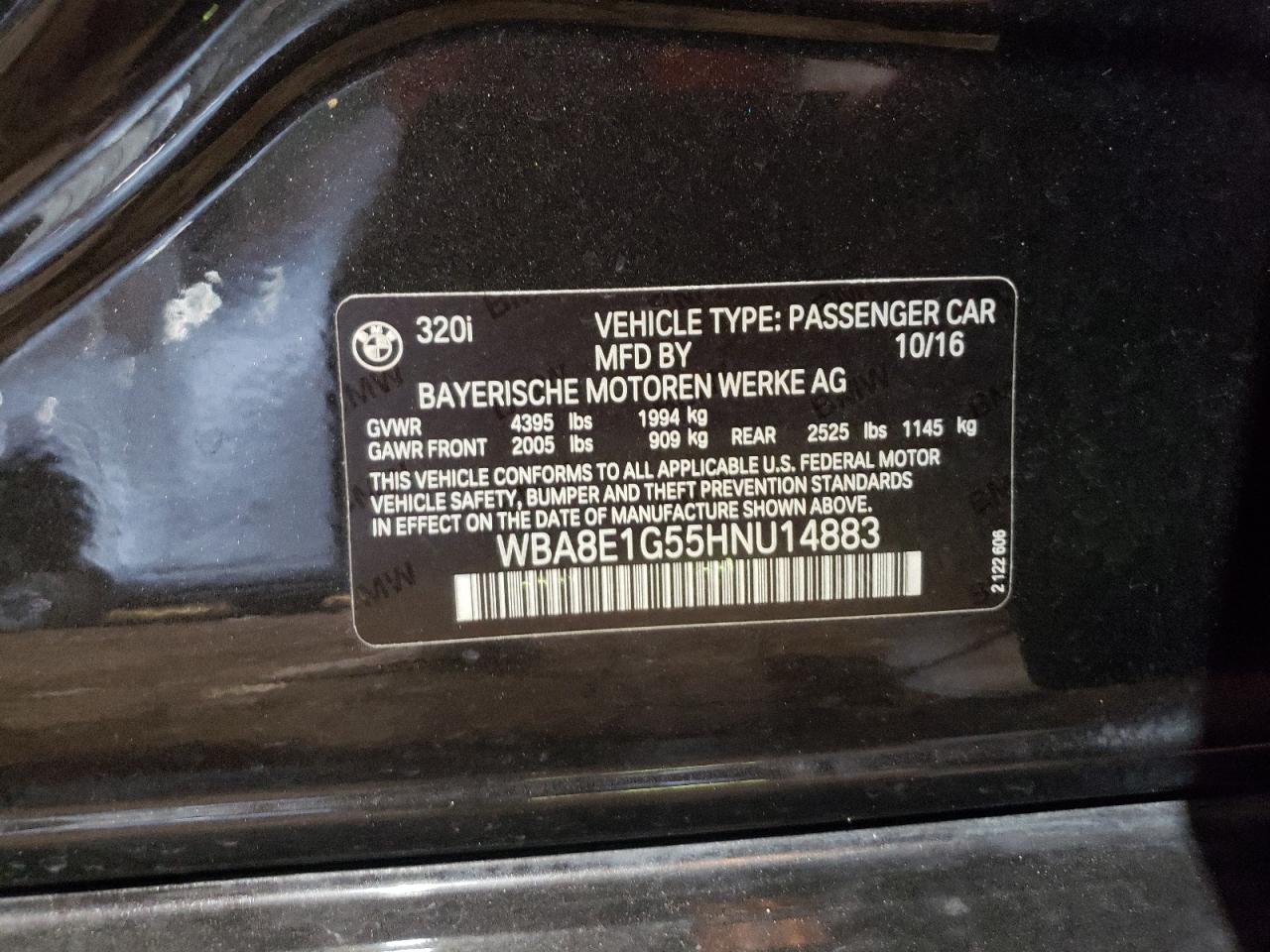 2017 BMW 320 I VIN: WBA8E1G55HNU14883 Lot: 64805824