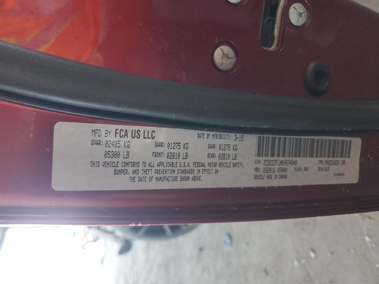 2019 Dodge Challenger R/T Scat Pack VIN: 2C3CDZFJXKH574548 Lot: 63109094