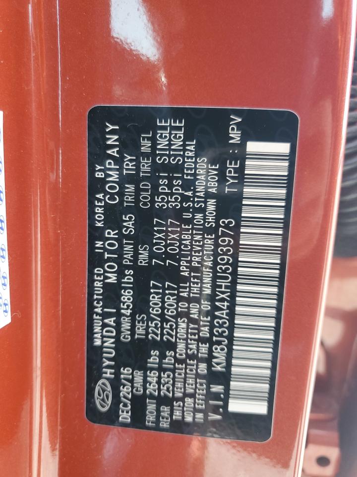 2017 Hyundai Tucson Limited VIN: KM8J33A4XHU393973 Lot: 63382134