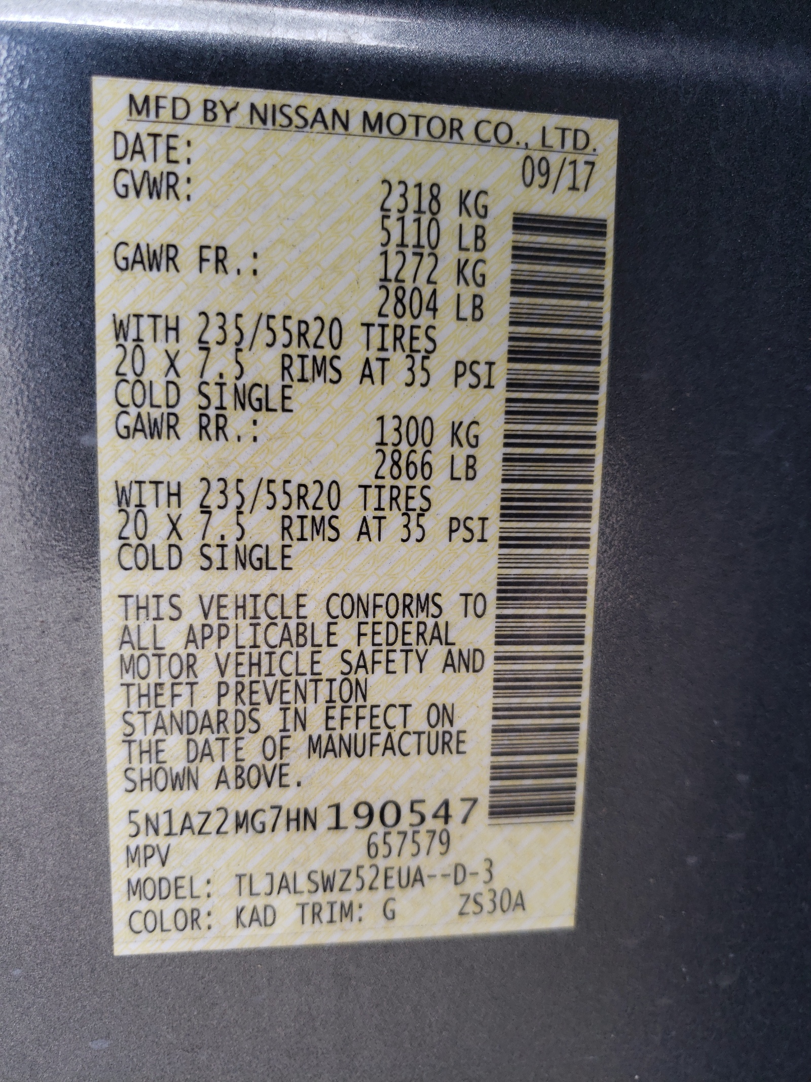 5N1AZ2MG7HN190547 2017 Nissan Murano S