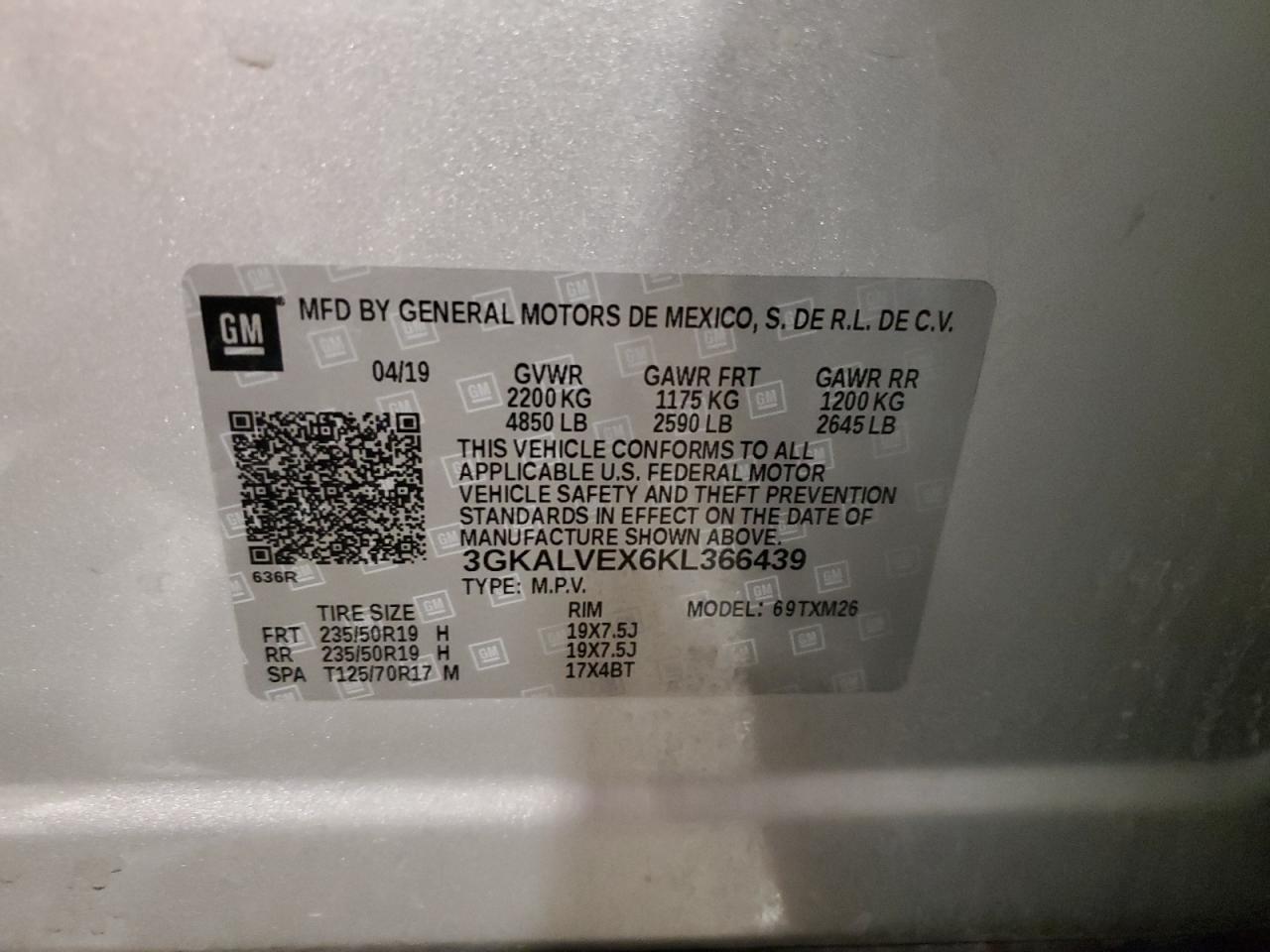 2019 GMC Terrain Slt VIN: 3GKALVEX6KL366439 Lot: 63779754
