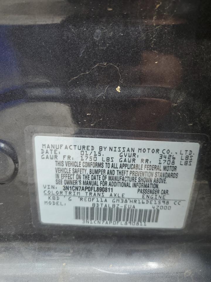 2015 Nissan Versa S VIN: 3N1CN7AP0FL890811 Lot: 61803934