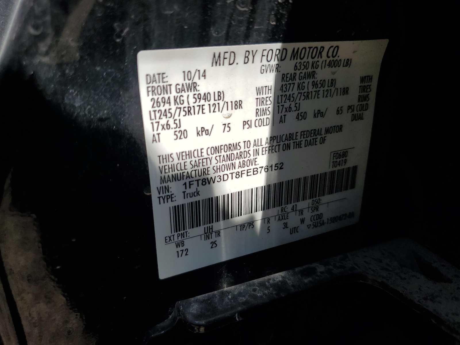 1FT8W3DT8FEB76152 2015 Ford F350 Super Duty