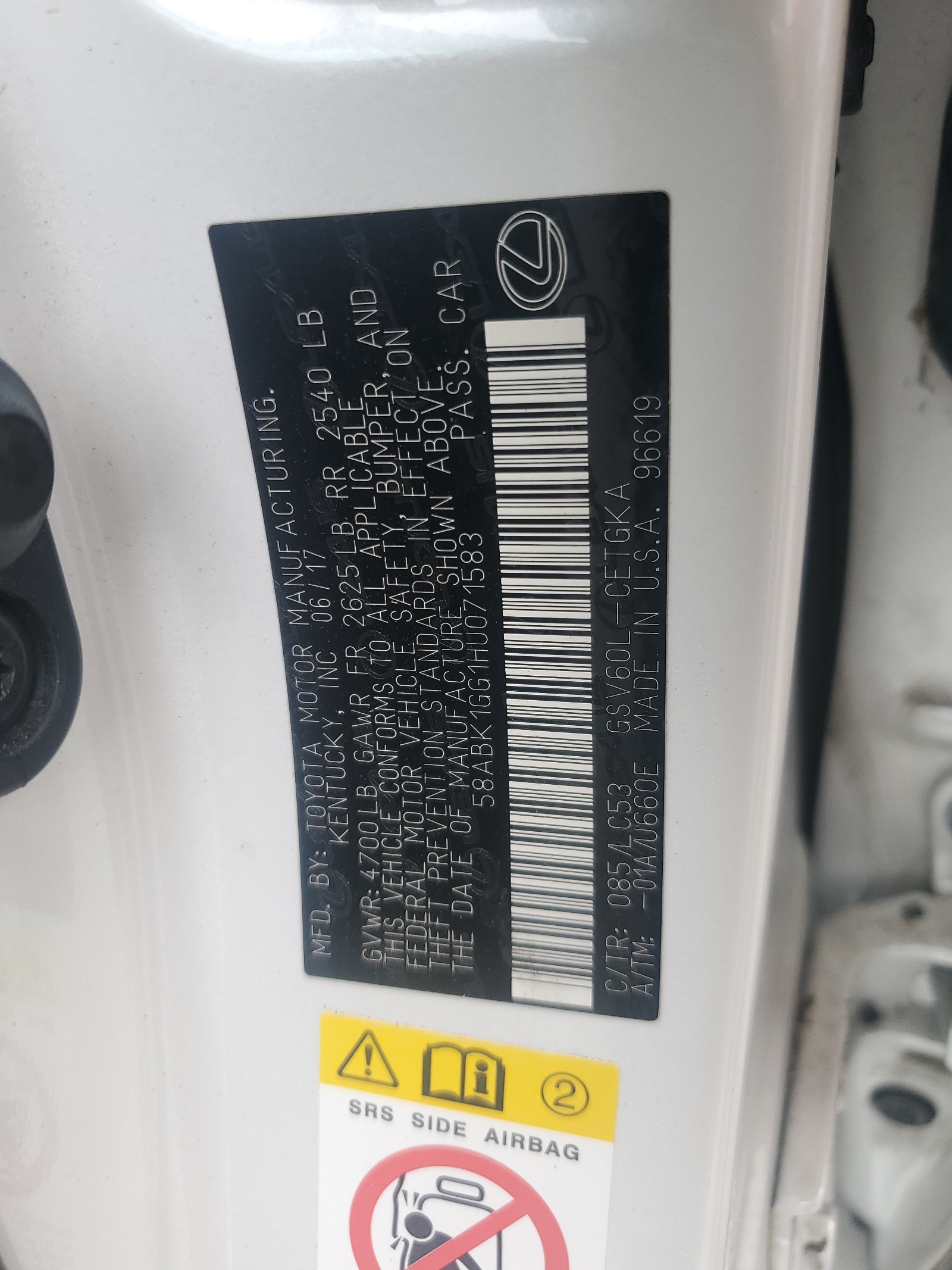 58ABK1GG1HU071583 2017 Lexus Es 350