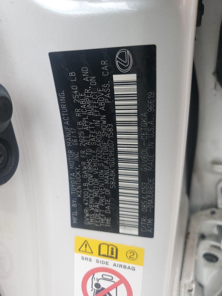 2017 Lexus Es 350 VIN: 58ABK1GG1HU071583 Lot: 63298224