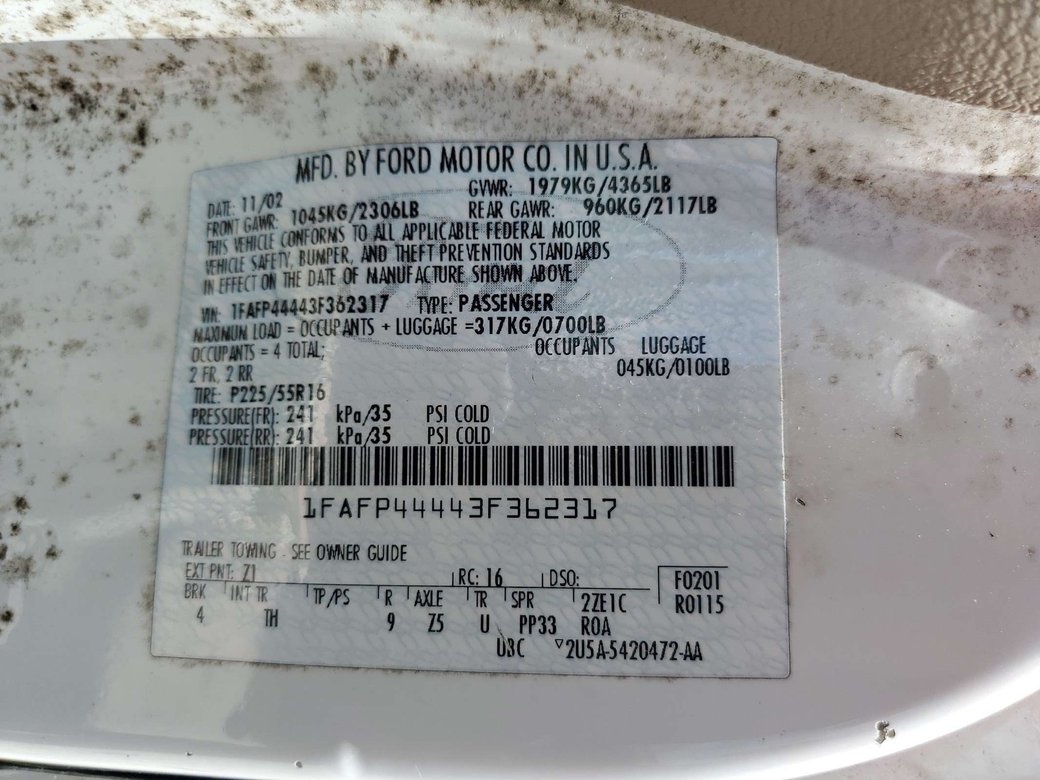 1FAFP44443F362317 2003 Ford Mustang