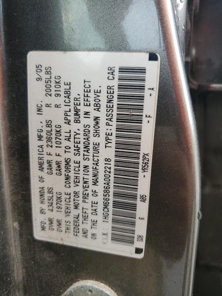 2006 Honda Accord Ex VIN: 1HGCM66586A002218 Lot: 62691884