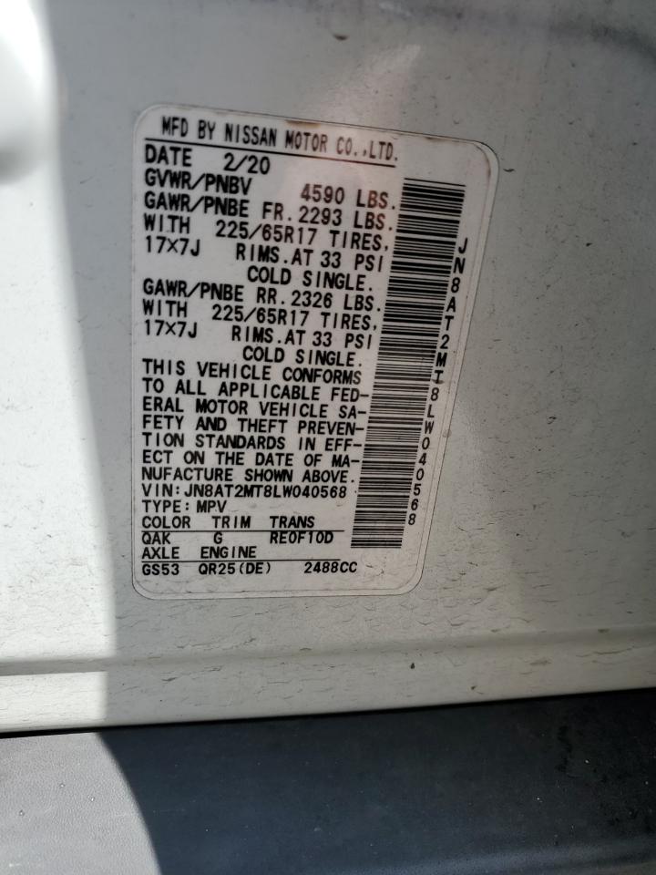 2020 Nissan Rogue S VIN: JN8AT2MT8LW040568 Lot: 63393114