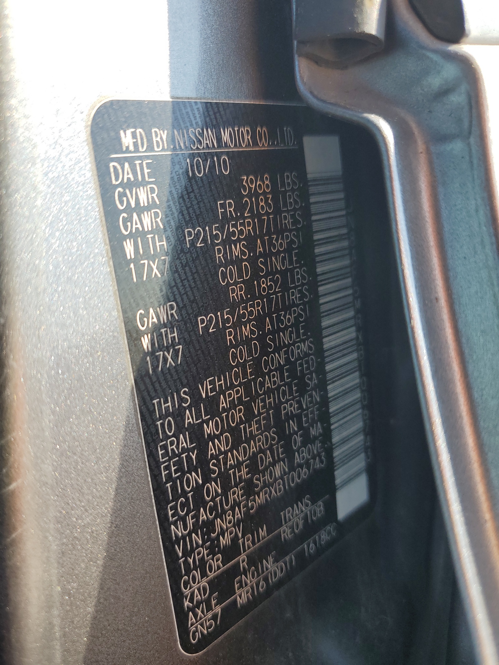 JN8AF5MRXBT006743 2011 Nissan Juke S