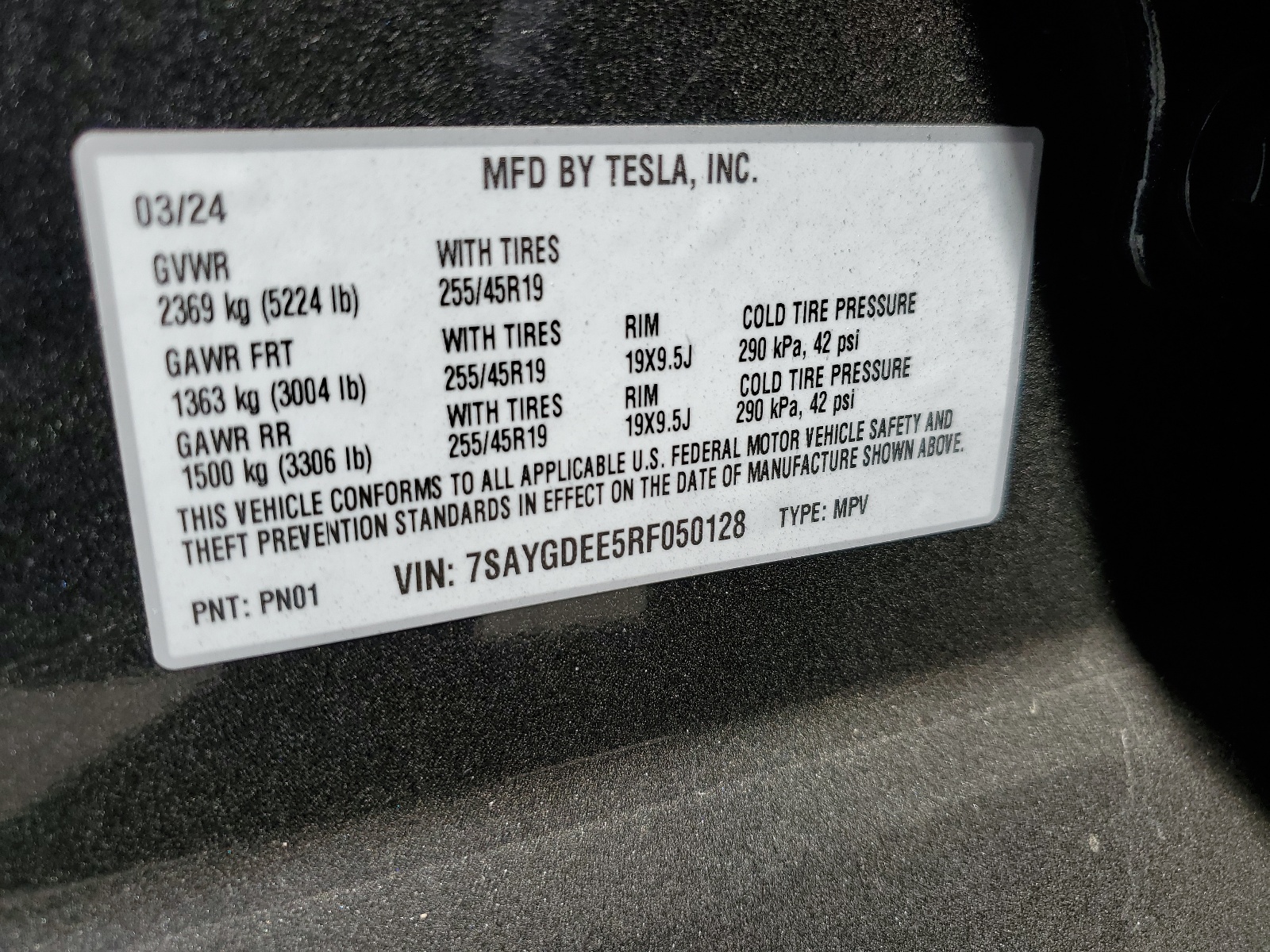 7SAYGDEE5RF050128 2024 Tesla Model Y