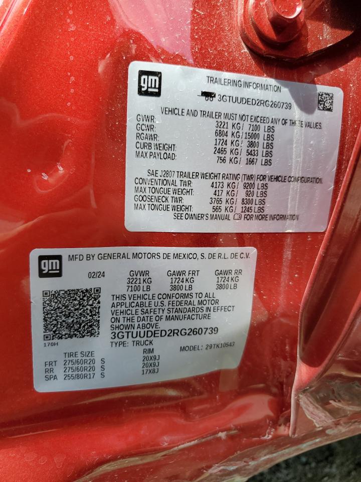 2024 GMC Sierra K1500 Slt VIN: 3GTUUDED2RG260739 Lot: 62675014