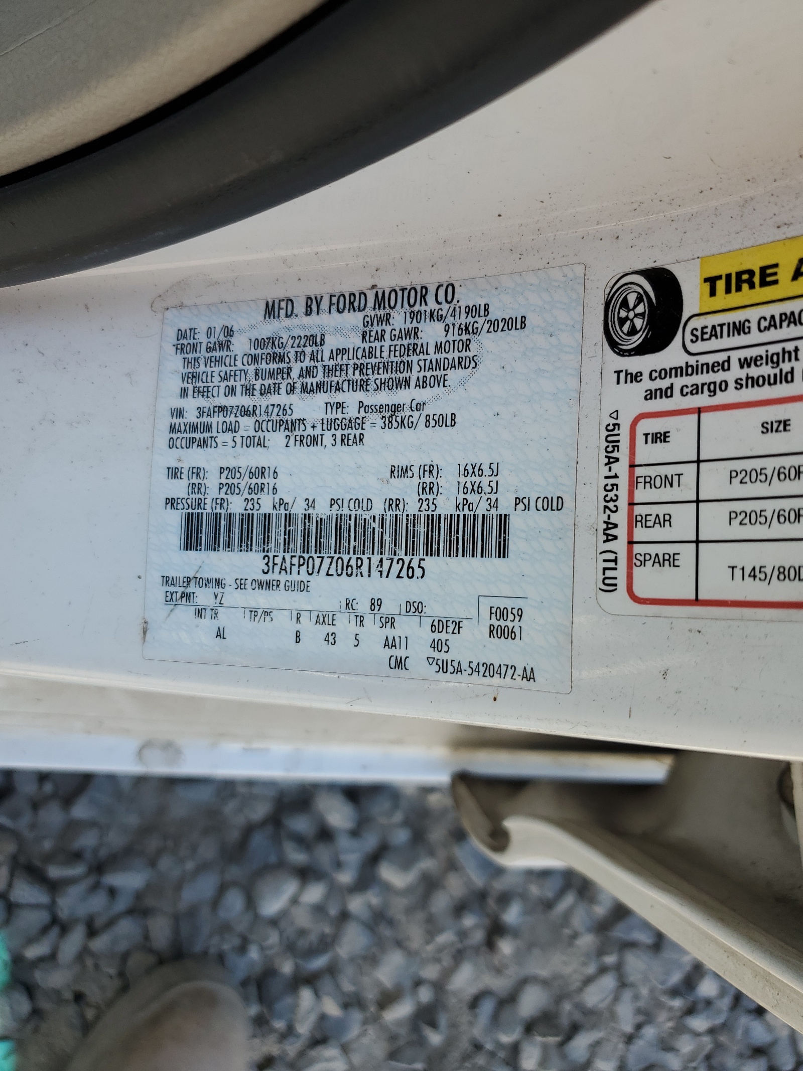 3FAFP07Z06R147265 2006 Ford Fusion Se