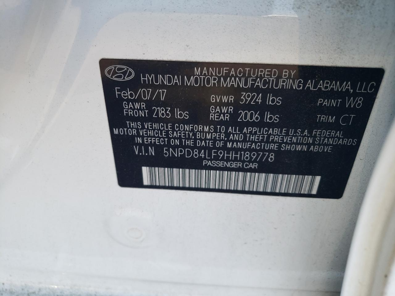 2017 Hyundai Elantra Se VIN: 5NPD84LF9HH189778 Lot: 62436524