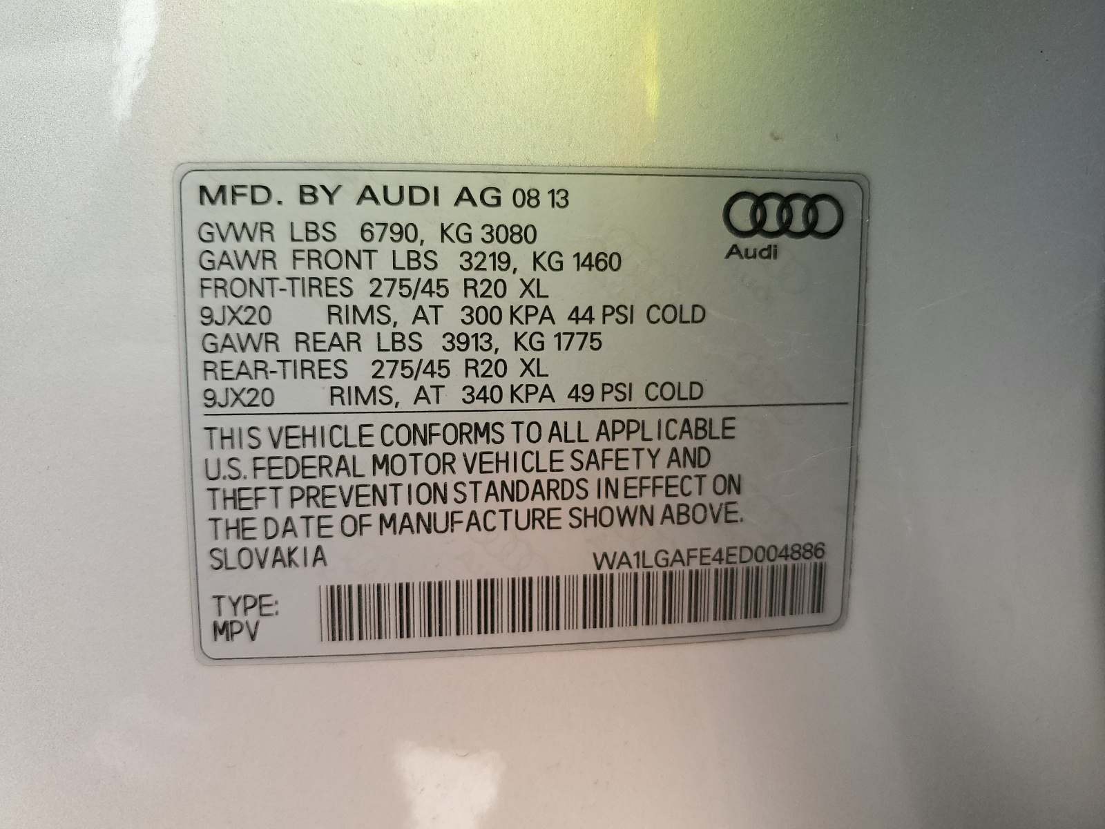 WA1LGAFE4ED004886 2014 Audi Q7 Premium Plus