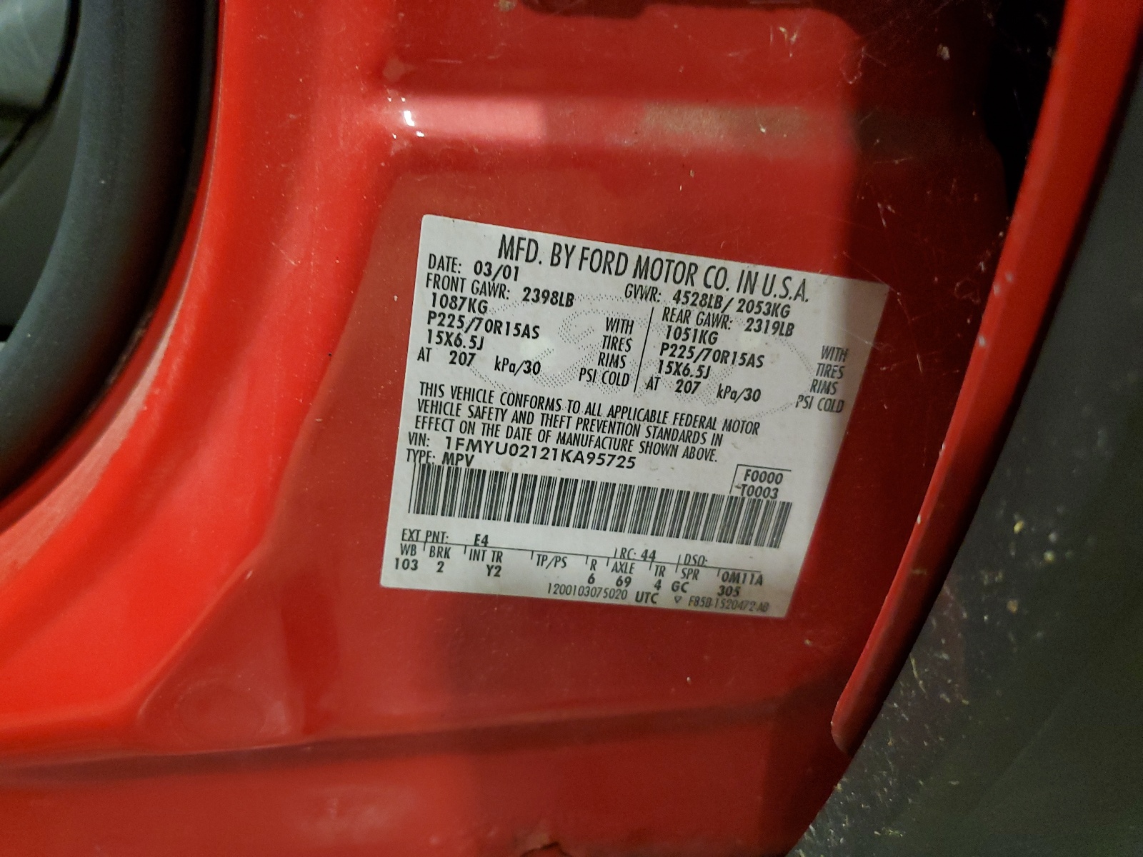 1FMYU02121KA95725 2001 Ford Escape Xls