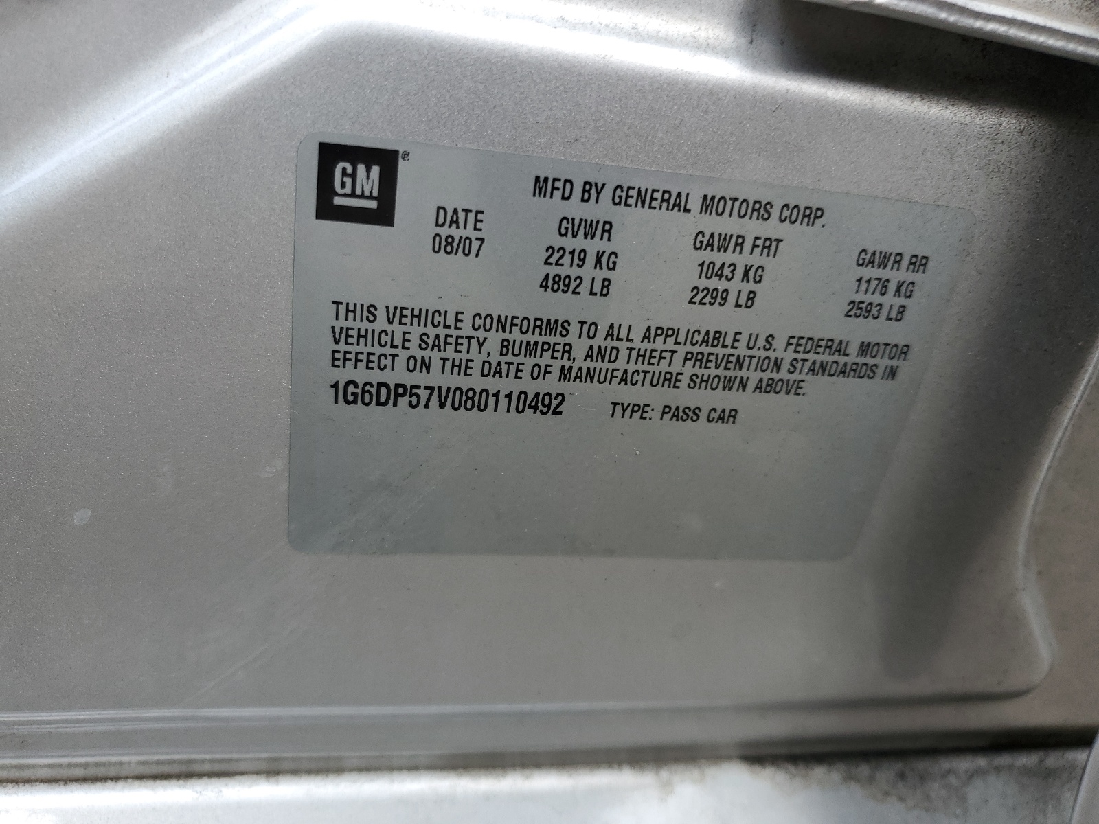 1G6DP57V080110492 2008 Cadillac Cts Hi Feature V6