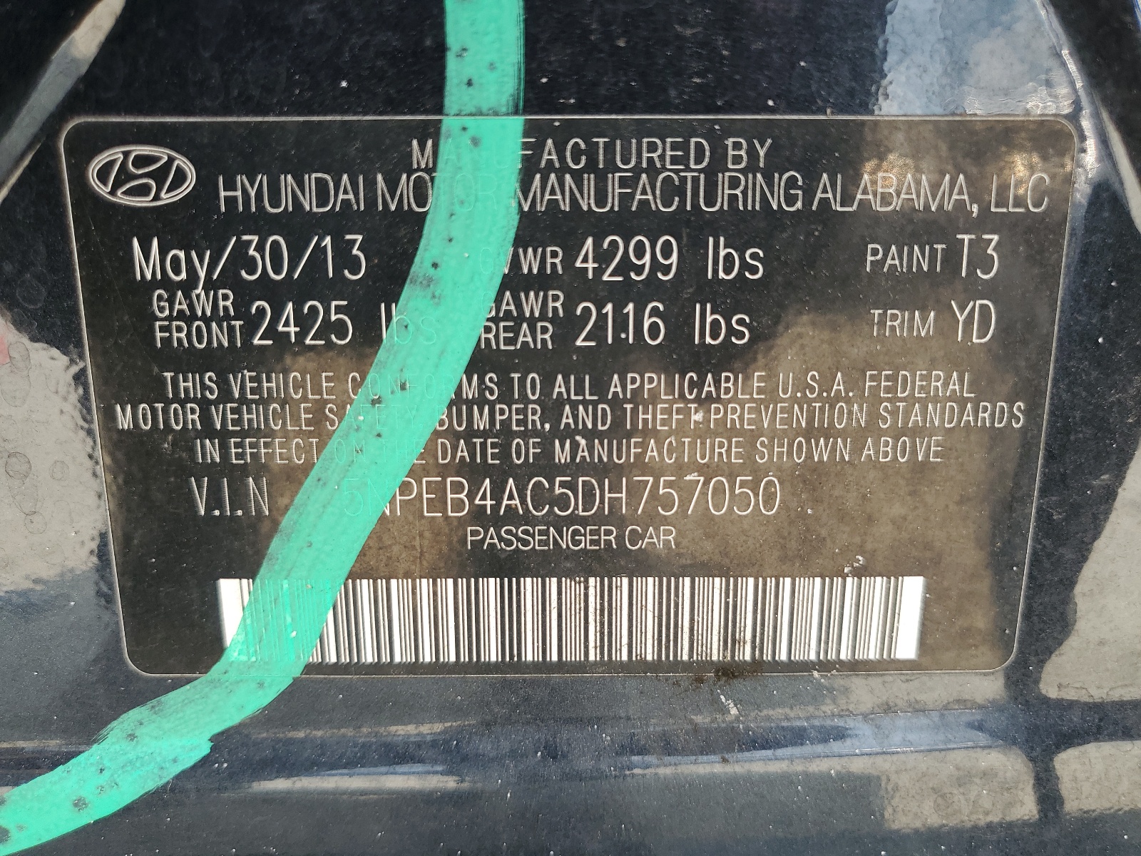 5NPEB4AC5DH757050 2013 Hyundai Sonata Gls